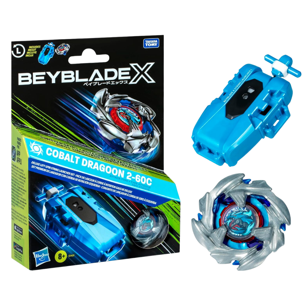 HASBRO - Beyblade X: Cobalt Dragoon 2-60C Deluxe linksdrehdes Schnur-Starter Set