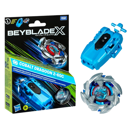 HASBRO - Beyblade X: Cobalt Dragoon 2-60C Deluxe linksdrehdes Schnur-Starter Set